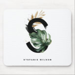 Tropical Monstera Letter S Monogram Personalised Mouse Pad<br><div class="desc">Customisable letter S monogram mousepad featuring watercolor tropical monstera leaf,  faux gold foil leaf and black watercolor brush accents. Personalise this tropical monogram mousepad by your name or other details. This boho letter S monogram mousepad will be perfect as a gift. Other letters are available.</div>