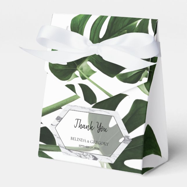 Tropical Monstera Marble Wedding Favour Box (Front Side)
