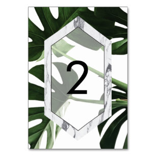 Tropical Monstera Marble Wedding Table Number