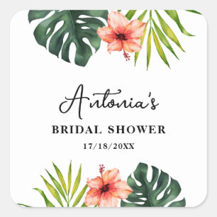 Tropical Monstera Palm Bridal Shower  Square Sticker