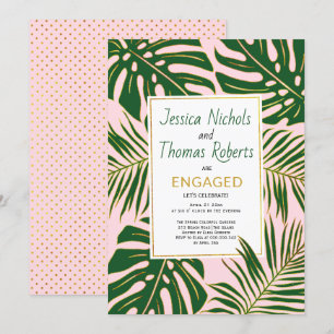 Tropical monstera palm leaves engagement party invitation
