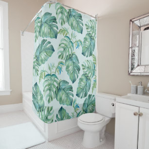 Tropical Monstera Palm Leaves Shower Curtain