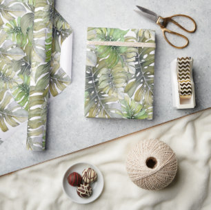 Tropical Monstera Palm Pastel Pattern Wrapping Paper