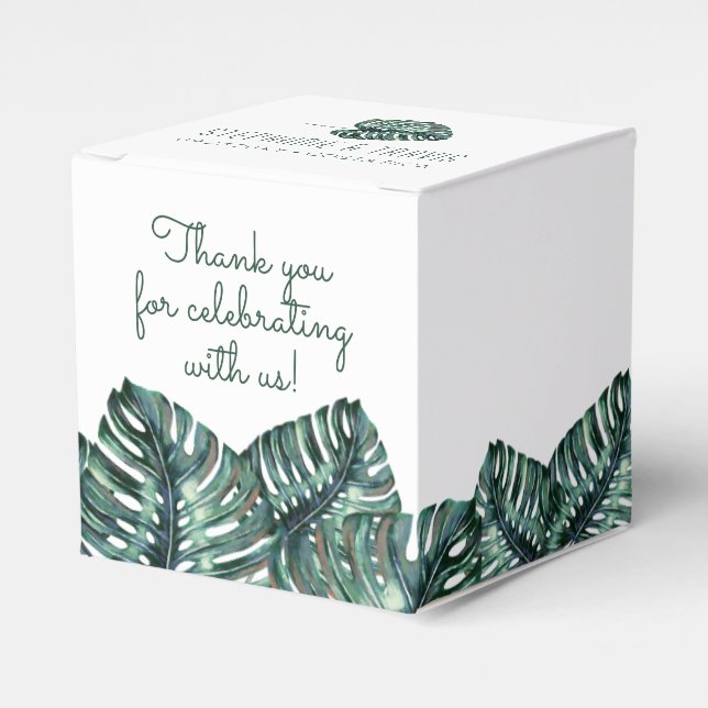 Tropical Monstera Palm Retro Beach Wedding Square Favour Box (Front Side)