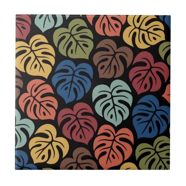 Tropical Monstera Pattern Ceramic Tile (Front)