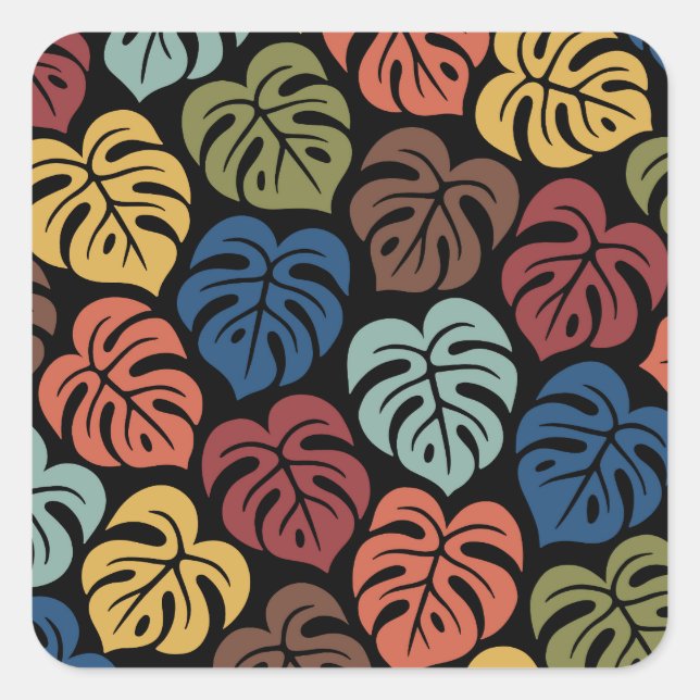 Tropical Monstera Pattern Square Sticker (Front)