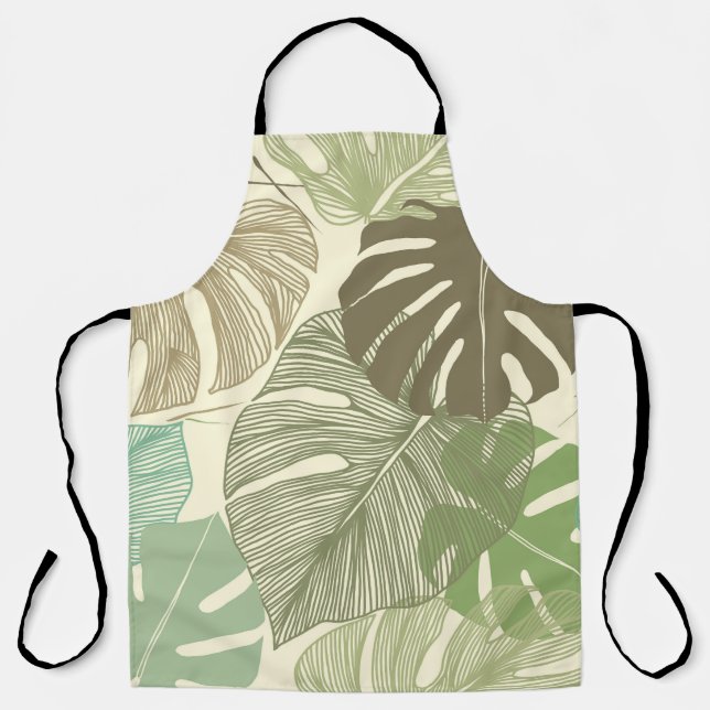 Tropical Monstera Retro Hand-Drawn Pattern Apron (Front)
