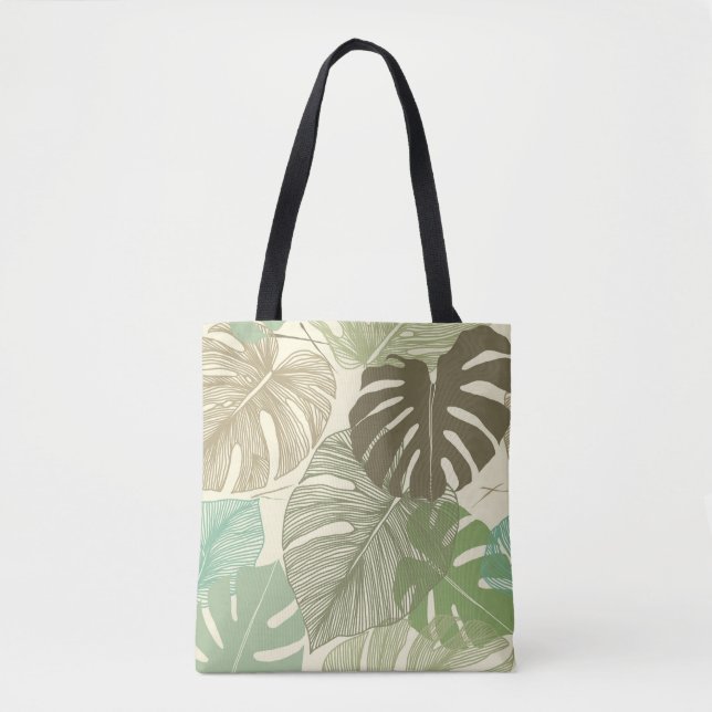 Tropical Monstera Retro Hand-Drawn Pattern Tote Bag (Front)