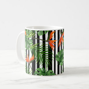 Tropical Monstera Striped Botanical Pattern Coffee Mug