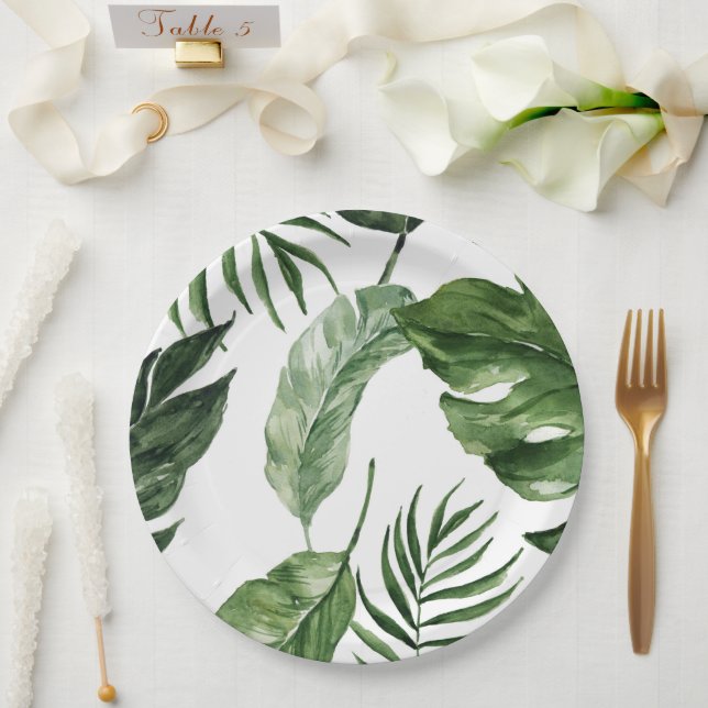 Tropical Monstera summer beach elegant wedding Paper Plate (Wedding)
