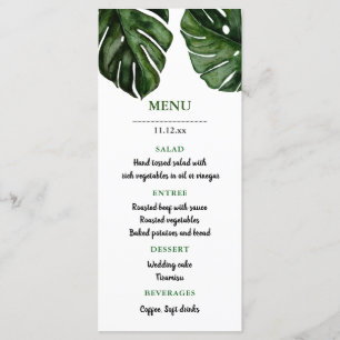 Tropical Monstera Watercolor Leaves   Wedding Menu