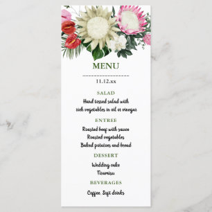 Tropical Monstera Watercolor Protea   Wedding Menu