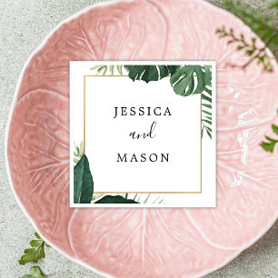 Tropical Monstera Wedding Cocktail Napkin