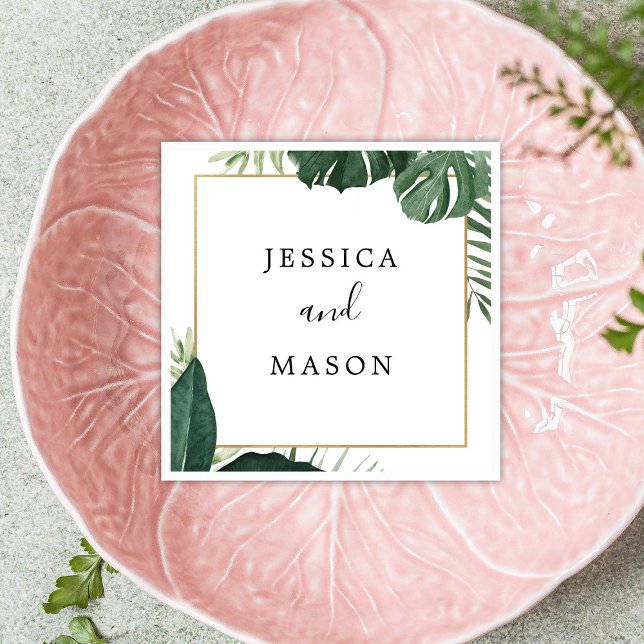 Tropical Monstera Wedding Cocktail Napkin (Creator Uploaded)