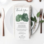 Tropical Monstera Wedding Menu and Thank You Invitation<br><div class="desc">Display your delicious menu and thank you on the back of these double sided cards - perfect size to place on each plate!</div>