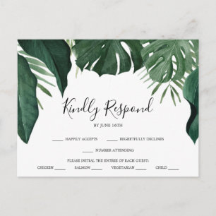 Tropical Monstera Wedding RSVP Postcard