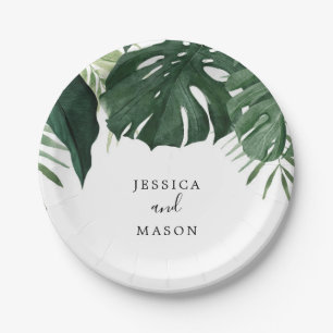 Tropical Monstera Wedding Shower Paper Plate