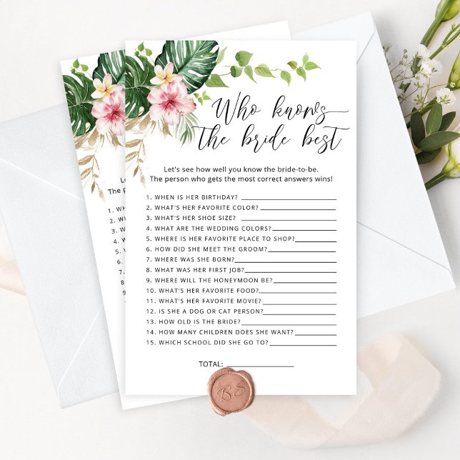 Tropical monstera Who knows the bride best game (Creator Uploaded)