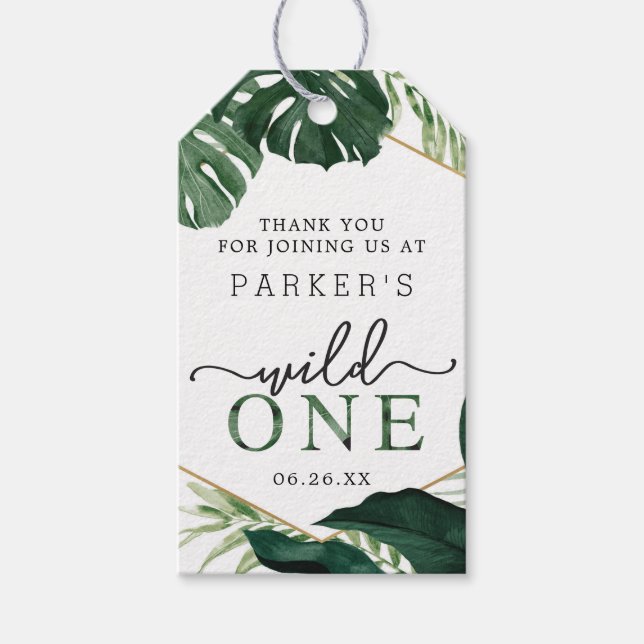Tropical Monstera Wild One Birthday Favour Tag (Front)