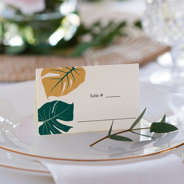 Tropical Monstera Yellow | Wedding table place Card (Creator Uploaded)