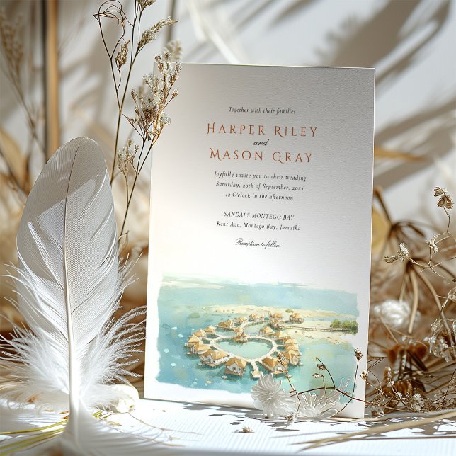 Tropical Montego Bay Overwater Bungalow Wedding Invitation (Creator Uploaded)