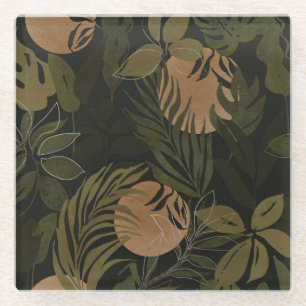 Tropical Moon Palm: Night Seamless Pattern Glass Coaster