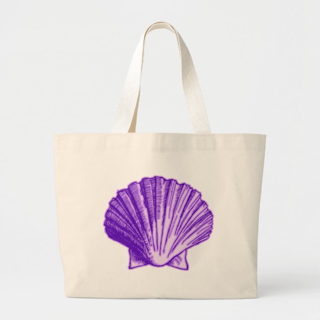 Tropical Moonlight Purple Shell Large Tote Bag (Front)
