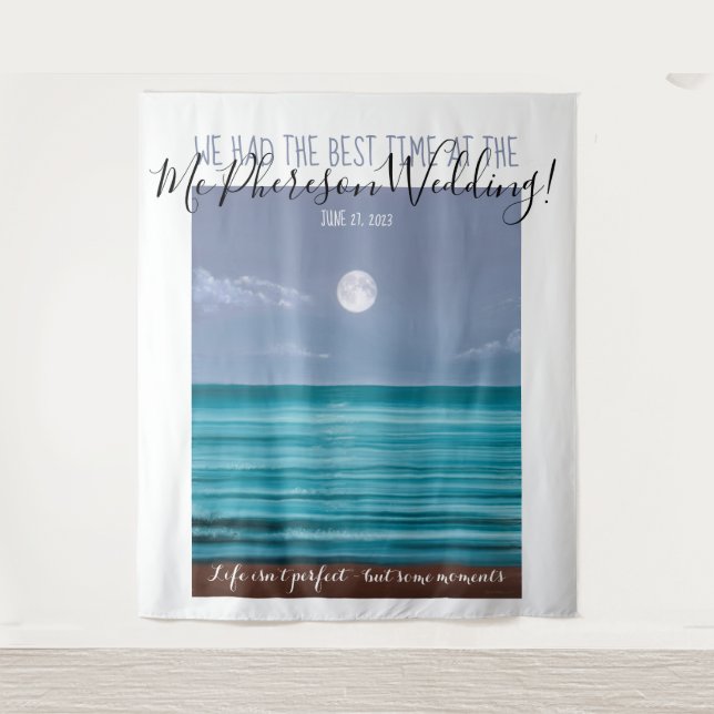 Tropical moonlit beach photo booth backdrop tapestry (Front)