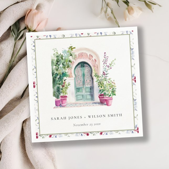 Tropical Moroccan Doorway Watercolor Wedding Napkin (Creator Uploaded)