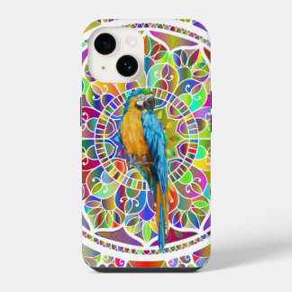Tropical Mosaic – Blue & Gold Macaw Mandala iPhone 14 Case