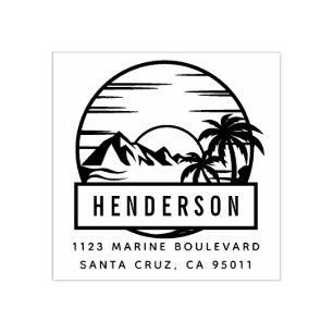 Tropical Mountain & Beach   Last Name Address Rubber Stamp