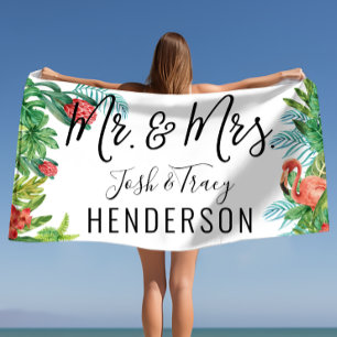 Tropical Mr. & Mrs. Personalised Beach Towel