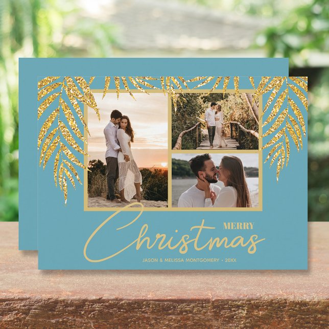 Tropical Multi Photo Collage Christmas Holiday Card (Creator Uploaded)
