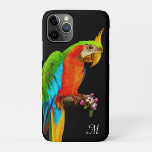 Tropical Multicolored Macaw Bird & Monogram iPhone 11 Pro Case