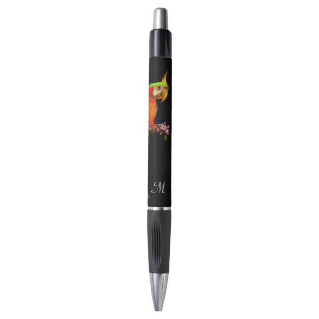 Tropical Multicolored Macaw Bird & Monogram Pen (Front Vertical)
