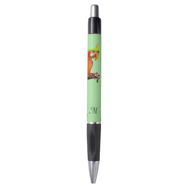 Tropical Multicolored Macaw Bird & Monogram Pen (Front Vertical)
