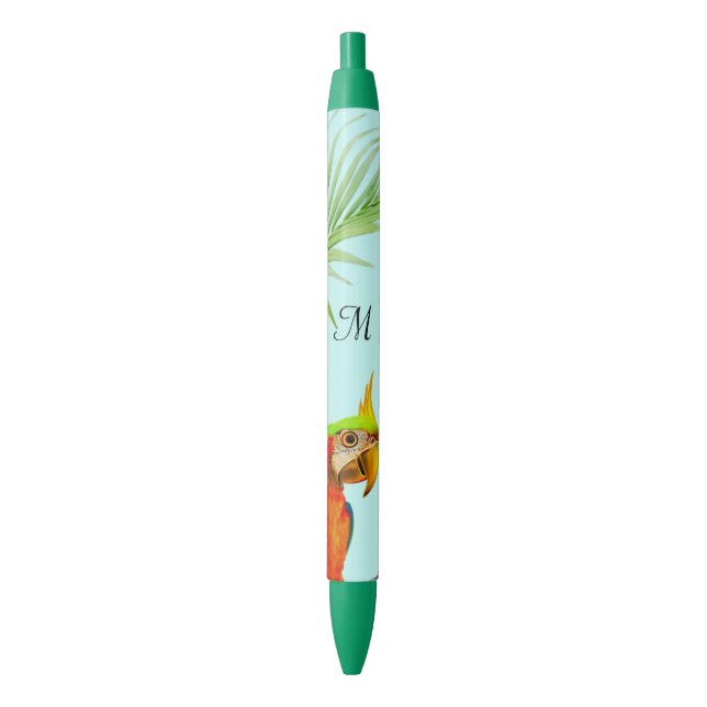 Tropical Multicolored Macaw Bird & Monogram Pen (Front Vertical)
