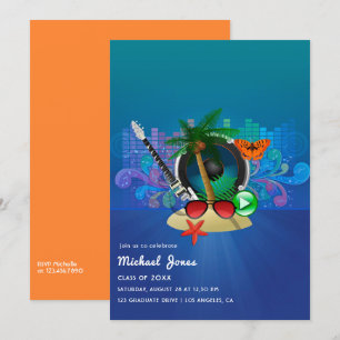 Tropical Music Fest Island Graduation Party Invita Invitation