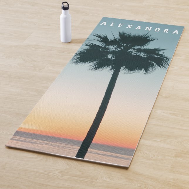 Tropical Name Teal Orange Palm Tree Sunset Yoga Mat (In Situ)