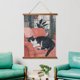 Tropical Nap: Cosy Cat in Jungle Home Hanging Tapestry