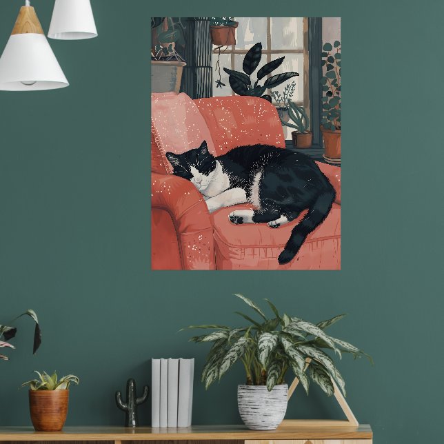 Tropical Nap: Cosy Cat in Jungle Home Poster (Living Room 1)
