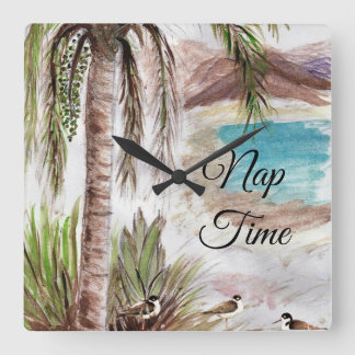 Tropical "Nap Time" With Birds Square Wall Clock