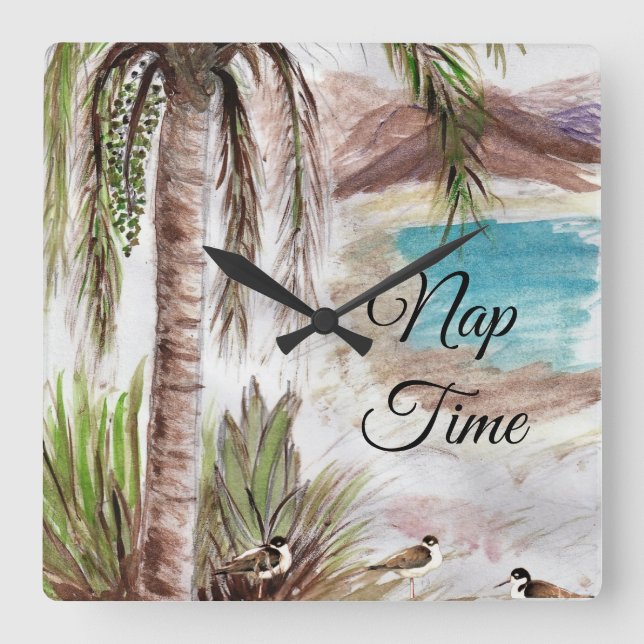 Tropical "Nap Time"  With Birds Square Wall Clock (Front)