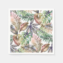Tropical Napkins Green and Blush Napkins Palm Leaf