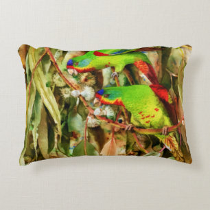 Tropical Nature Parrots Green Birds Decorative Cushion