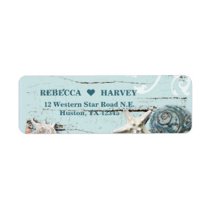 tropical nautical aqua blue seashells beach return address label