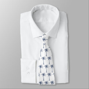 Tropical Navy Blue Palm Tree Pattern Tie