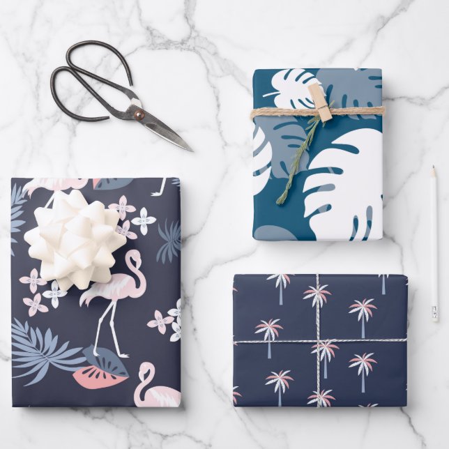 Tropical Navy, Blush Pink assorted  Wrapping Paper (Front)