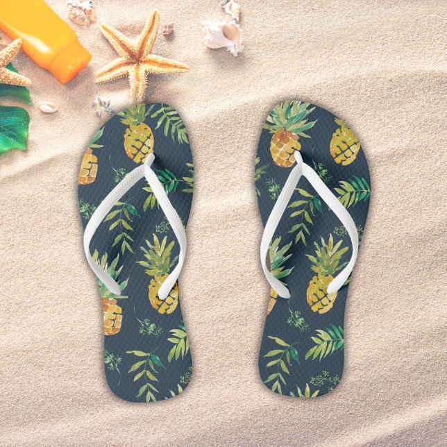 Tropical Navy Pineapple Beach Thongs (Tropical Navy Pineapple Beach Flip Flops)