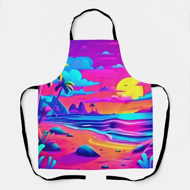 Tropical Neon Beach Sunset Art Apron (Front)